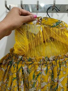 Yellow Floral Off-Shoulder Peplum Top