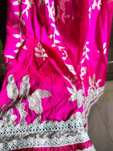 Vibrant Pink floral Embroidered Skirt