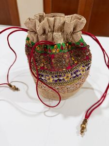 Multi-Colour Zari  Embroidered Potli Bag