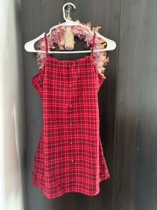 Red Plaid Button-Up Mini Dress