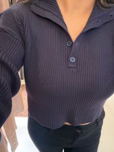 💙 Midnight Navy Ribbed Cropped Sweater ✨