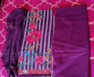 unstitched wine cotton suit with chiffon duppata
