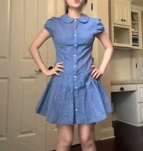y2k cute Blue Plaid Button-Up Dress