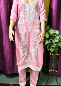 Elegant Pink Chikankari Kurta Plazo dupatta set