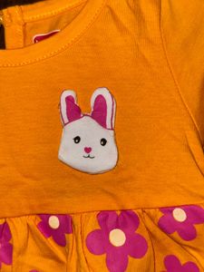 🌸 Cute Floral Bunny Girls’ Frock | Soft Cotton Bl