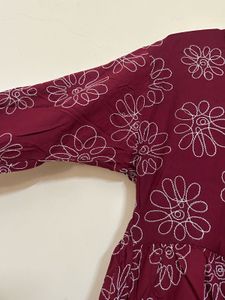 Maroon Kurta with White Floral Print