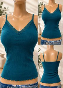Ribbed Lace Trim Cami Top