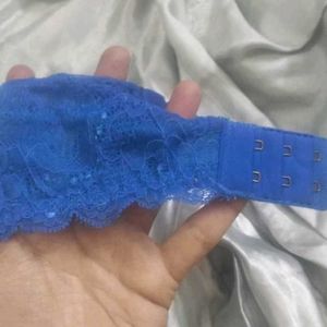 Blue Lace Trim Push-Up Bra