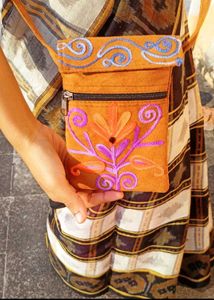 Embroidered Suede Crossbody Phone Bag