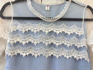 Chic Lace Trimmed Blue Top