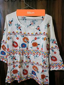 White Embroidered Kurta Top