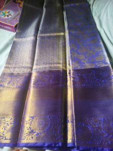 Royal deep violet Blue &amp; Gold Silk Saree