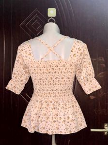 Cute Floral Print Smocked Top