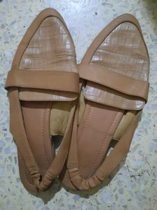 Tan Faux Croc Pointed Flats