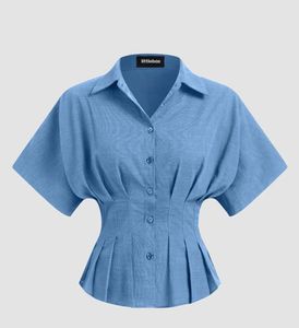 Stylish Blue Pleated Peplum Shirt