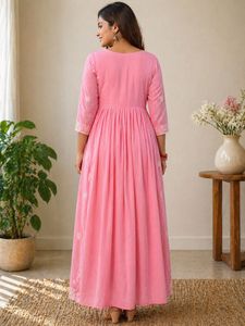 Pink Embroidered Angrakha Style Kurta