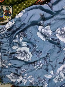 Blue Floral Print crop top with Ruching
