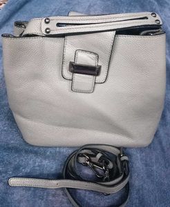 Grey Leather Bucket Bag