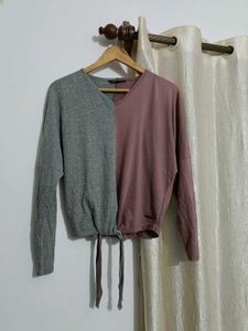 Colorblock Tie-Front Long Sleeve Top