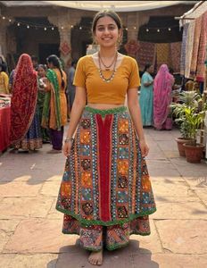 Boho Embroidered Mirror Work Ethnic Skirt