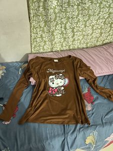 Brown Long Sleeve Hello Kitty Top