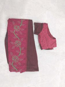 Maroon Floral Saree with Blouse