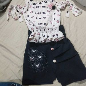 Cute Polka Dot Cold Shoulder Top &amp; Skirt Set