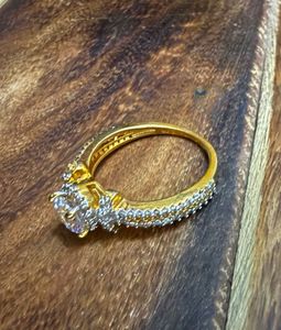 US 7 Gold-Plated Ring with CZ Stones