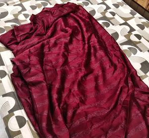 Elegant Maroon Saree with Glitter Stripes