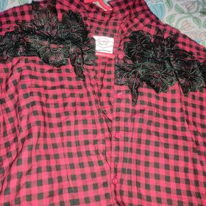 Lee Cooper Red &amp; Black Checkered Shirt with Lace
