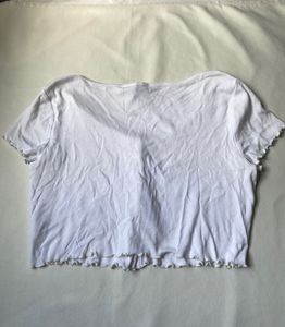 H&amp;M White Button-Up Crop Top
