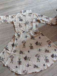Cream Floral Print Kurta with Bell Sleeves