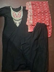 Elegant Black Kurta Set with Red Dupatta