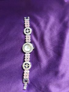 Elegant Diamond Fashion Watch pink n silver