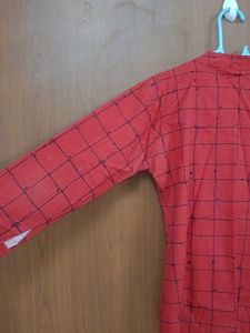 Red Checked Mandarin Collar Shirt