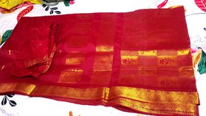 Elegant Red Silk Saree with Gold Border