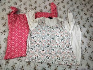 set of 2 kurta in pink and off white for women 🤍