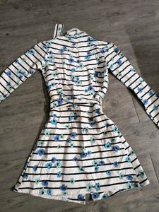 Floral Striped Belted Shirt Dress elegant casual
