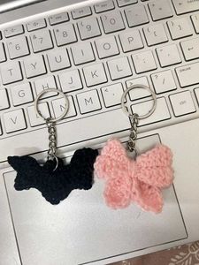 Crochet Bat & Bow Keychain Set
