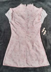 Lovely Pink Cheongsam Dress with Lace and Ruffles