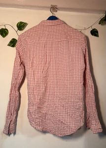 Gingham print baby pink colour shirt for women