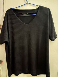 Zudio Black Ribbed V-Neck Top