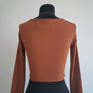 Ribbed Brown Crop Top