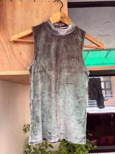 Velvet Mock Neck Sleeveless Top