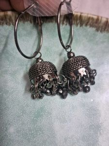 Oxidized Silver Jhumka Earrings