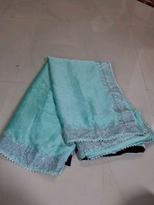 Beautiful Sequined Teal Saree