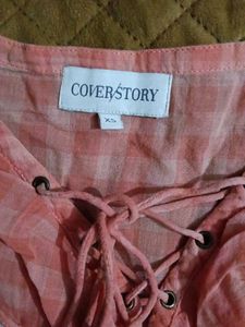 Cover Story Lace-Up Pink Plaid Top