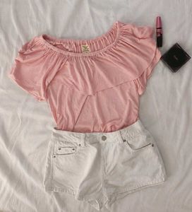 Pink Ruffle Off-Shoulder Top