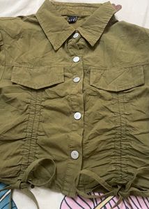 Chic Olive Green Ruched Crop Top