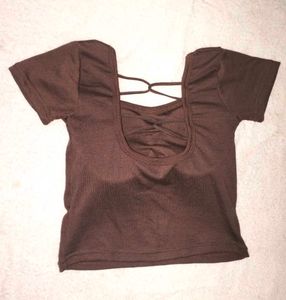 Brown Ribbed Back less Crop Top🤎